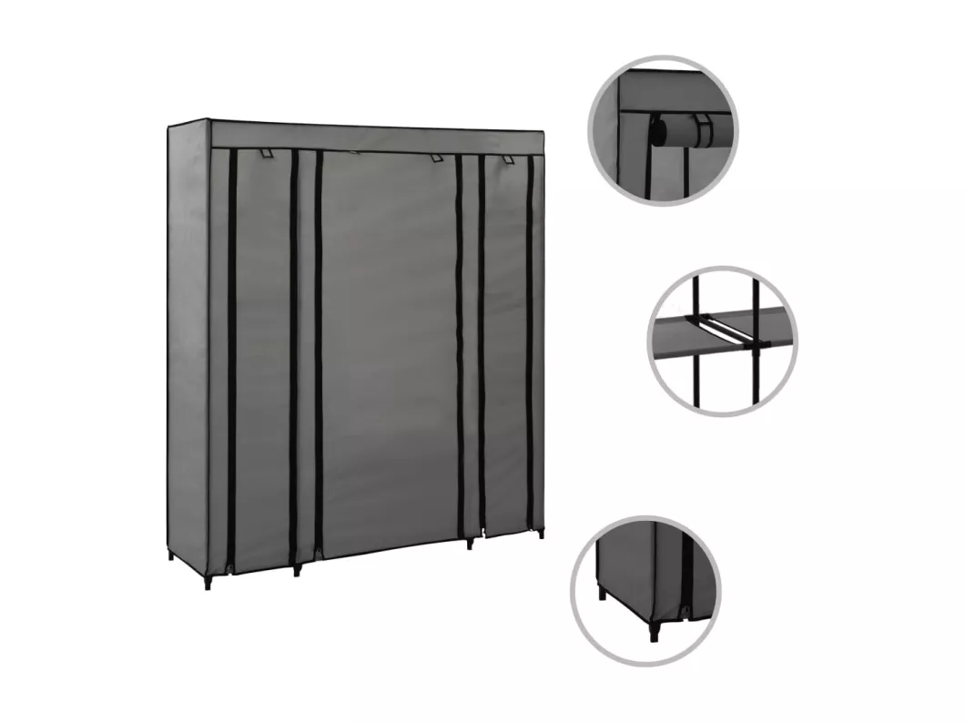 Kauf Unique Stoffschrank mit Fächern Kleiderstangen Grau 150x45x176cm Sonderangebot
