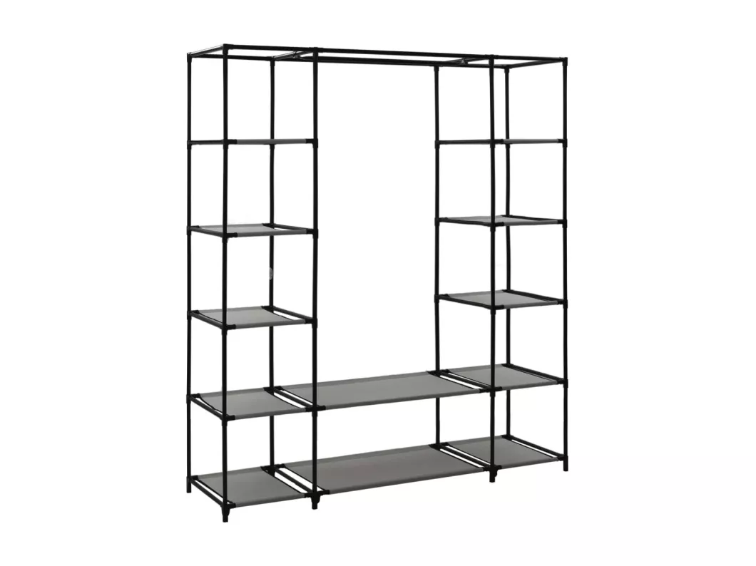 Kauf Unique Stoffschrank mit Fächern Kleiderstangen Grau 150x45x176cm Sonderangebot
