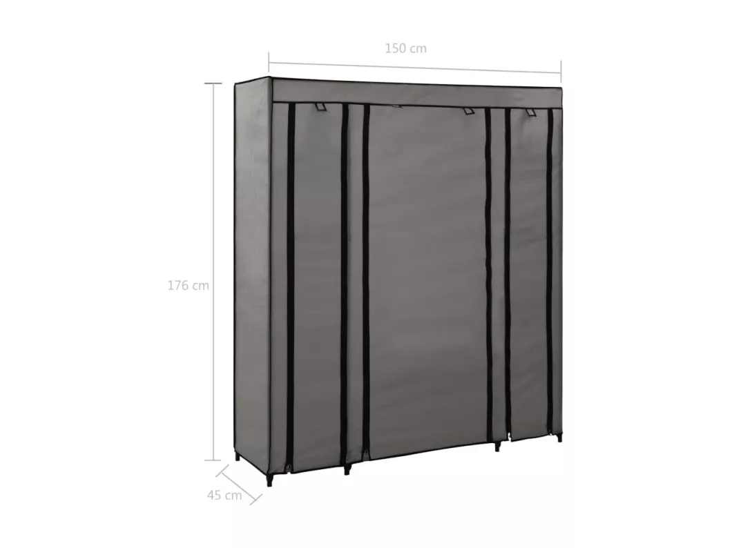 Kauf Unique Stoffschrank mit Fächern Kleiderstangen Grau 150x45x176cm Sonderangebot