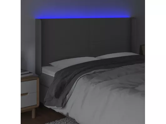 Kauf Unique LED Kopfteil Grau 203x16x118/128 cm Kunstleder Großer Ausverkauf