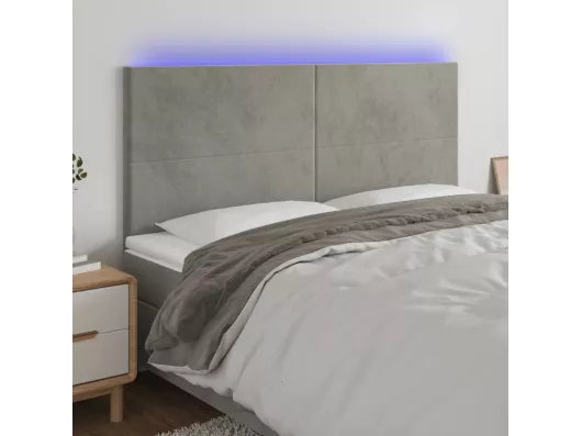 Kauf Unique LED Kopfteil Hellgrau 180x5x118/128 cm Samt