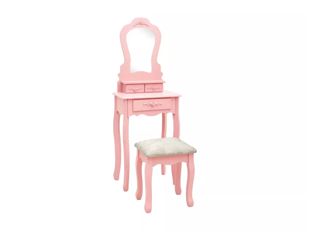 Kauf Unique Schminktisch-Set mit Hocker Rosa 50x59x136 cm Paulownia-Holz