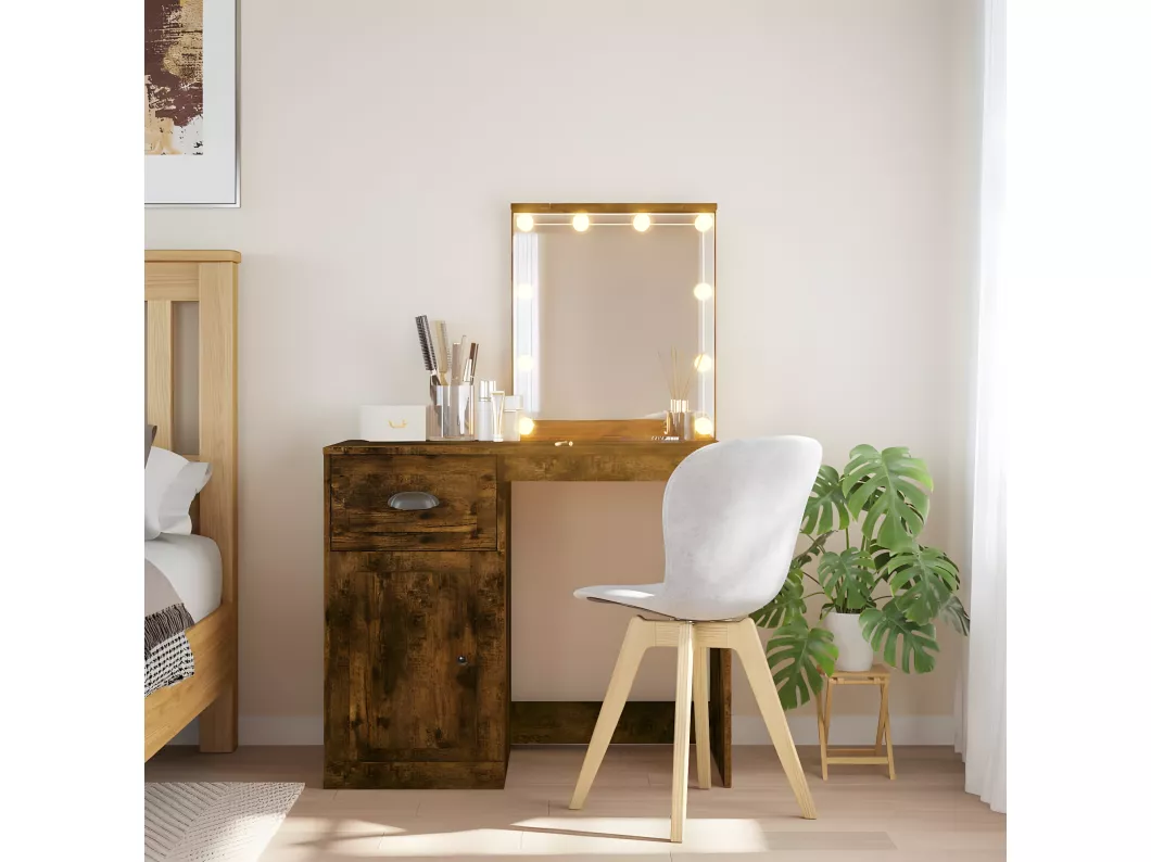 Kauf Unique Schminktisch mit LED-Leuchten Räuchereiche 90x42x132,5 cm