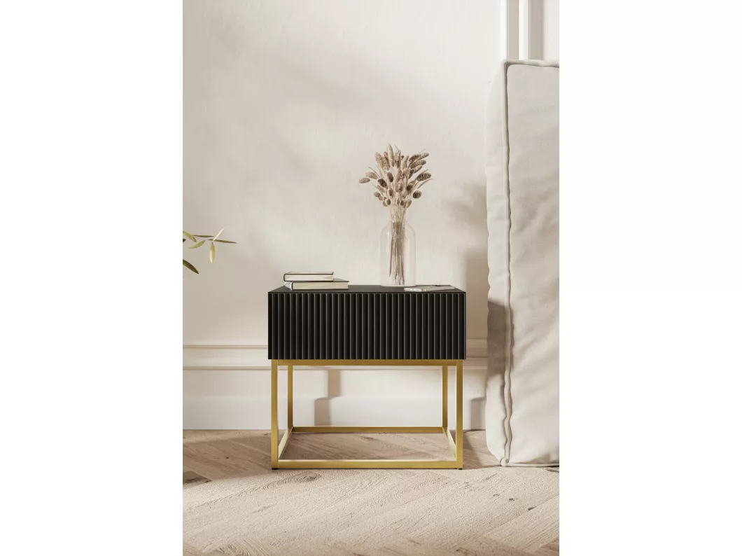 Kauf Unique Nachttisch mit Schublade - 50 cm - Schwarz mit goldenem Metallgestell - VELDIO