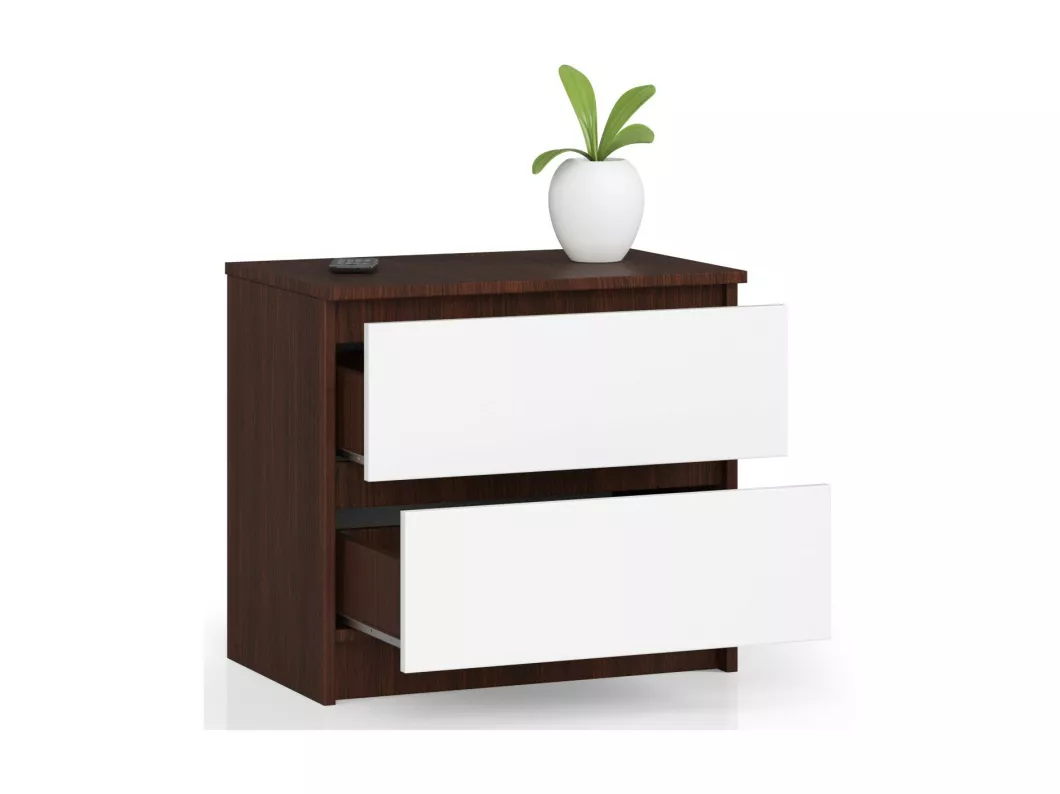 Kauf Unique Nachttisch in minimalistischer Optik AKORD K60 in der Farbe Wenge mit 2 Schubladen Front Weiß B60 x H55 x T40 cm Neuheiten