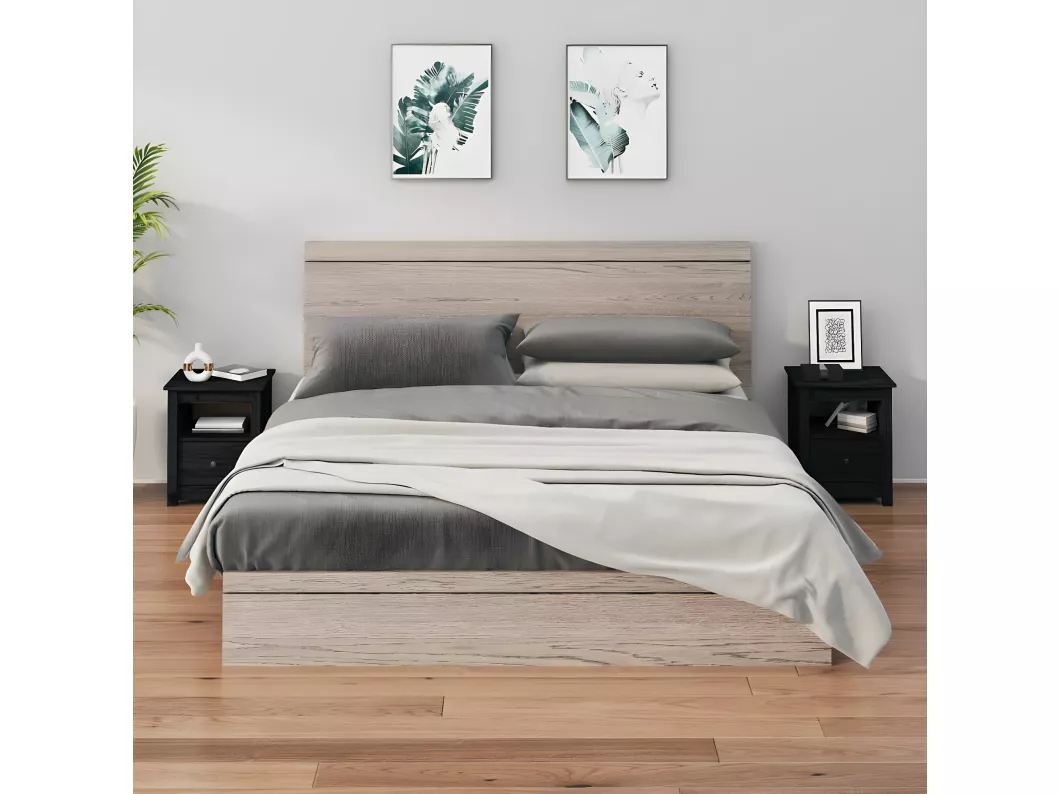 Kauf Unique Nachttische 2 Stk. Schwarz 40x35x49 cm Massivholz Kiefer