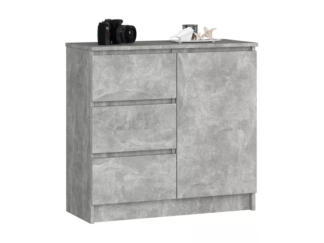 Kauf Unique Kommode AKORD JERRY Beton 80 cm Tür 3 Schubladen 2 Ebenen B80 x H77 x T35 cm Online