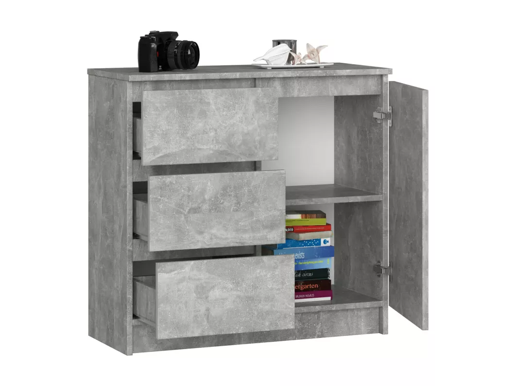 Kauf Unique Kommode AKORD JERRY Beton 80 cm Tür 3 Schubladen 2 Ebenen B80 x H77 x T35 cm Online