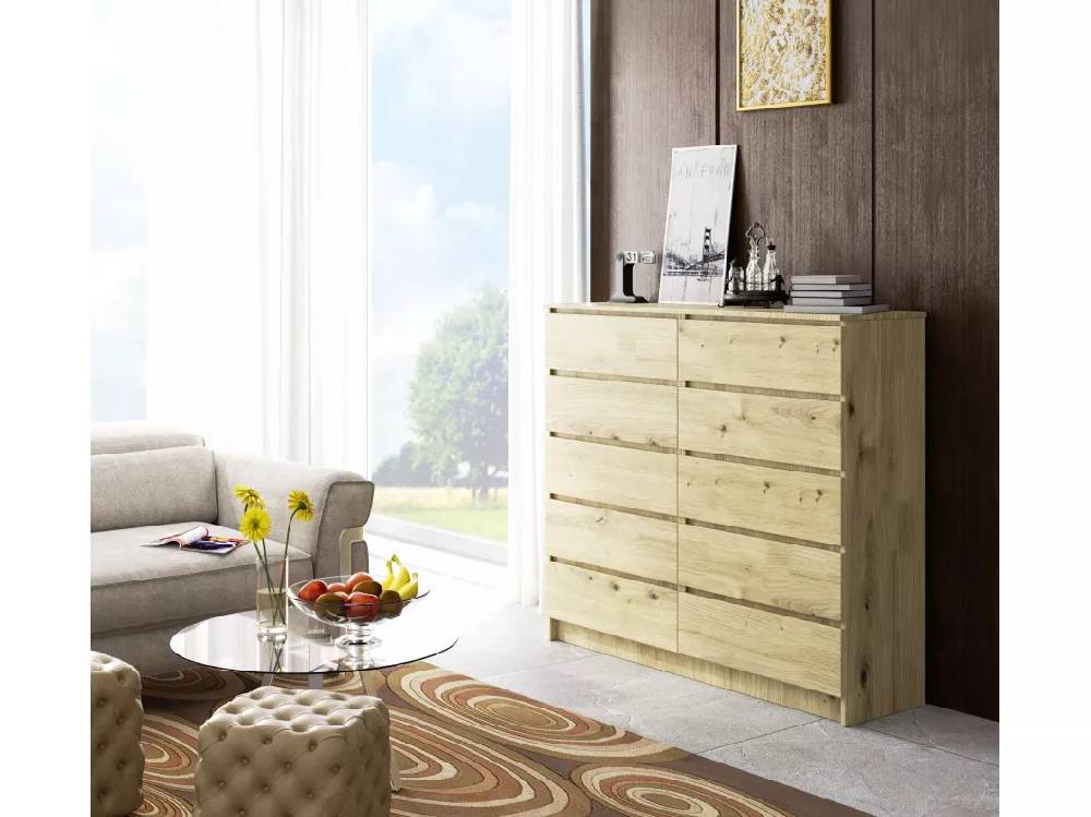 Kauf Unique Kommode AKORD K140 Eiche Artisan 138 cm 10 Schubladen B138 x H121 x T40 cm Outlet