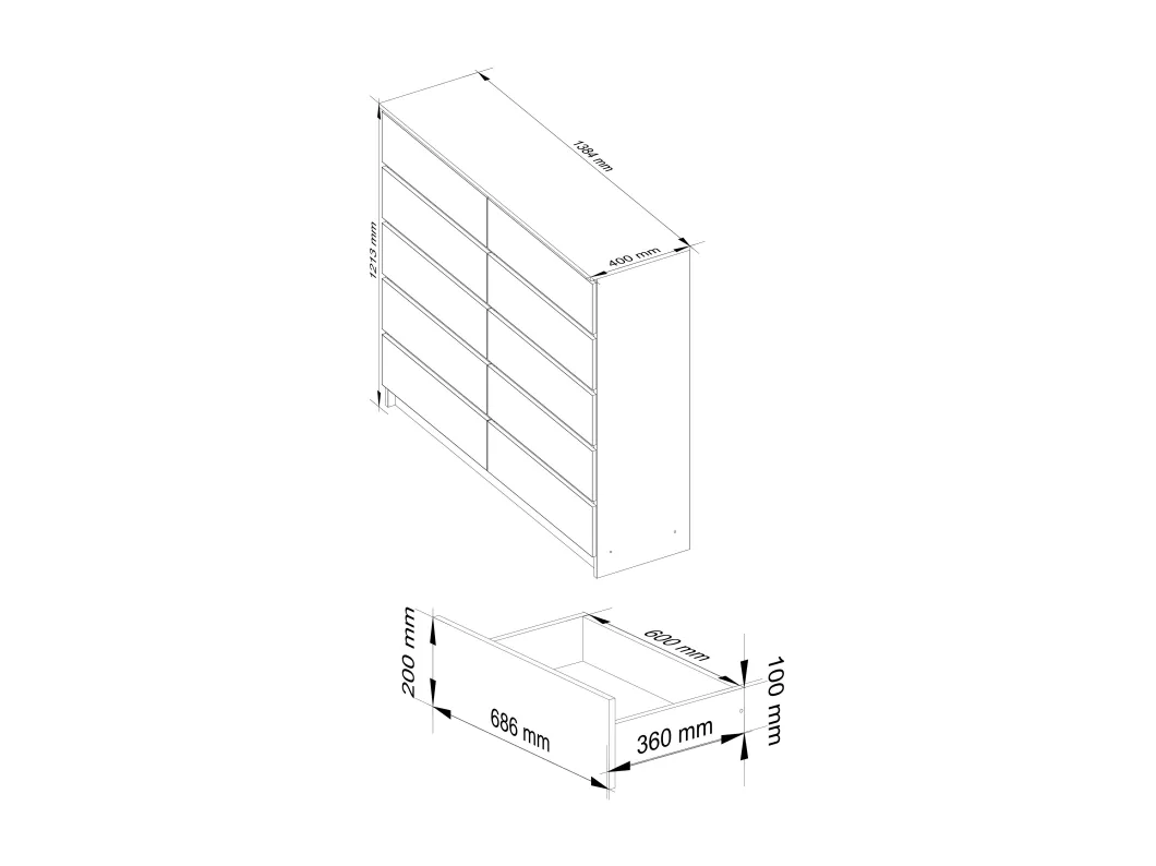 Kauf Unique Kommode AKORD K140 Eiche Artisan 138 cm 10 Schubladen B138 x H121 x T40 cm Outlet
