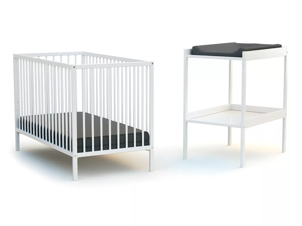 Kauf Unique Babyzimmer Bett und Wickeltisch Holz Weiß 60 x 120 Auslauf