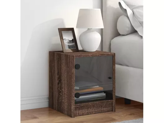 Kauf Unique Nachttisch mit Glastür Braun Eichen-Optik 35x37x42 cm Fabrikpreis