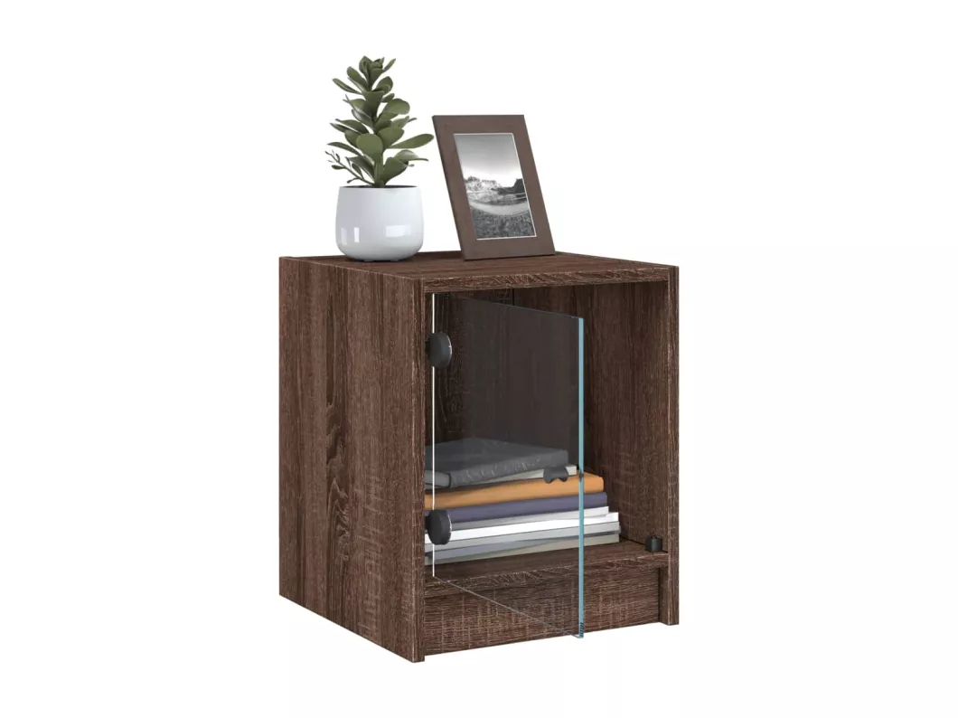 Kauf Unique Nachttisch mit Glastür Braun Eichen-Optik 35x37x42 cm Fabrikpreis