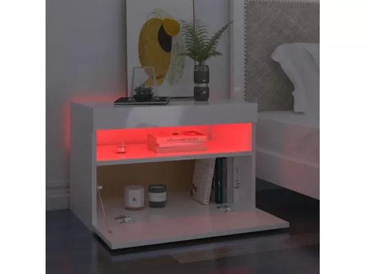 Kauf Unique Nachttische mit LED-Leuchten 2 Stk. Hochglanz-Weiß 60x35x40cm Online Shopping