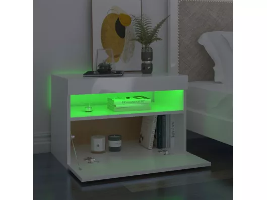 Kauf Unique Nachttische mit LED-Leuchten 2 Stk. Hochglanz-Weiß 60x35x40cm Online Shopping