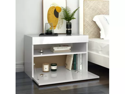Kauf Unique Nachttische mit LED-Leuchten 2 Stk. Hochglanz-Weiß 60x35x40cm Online Shopping