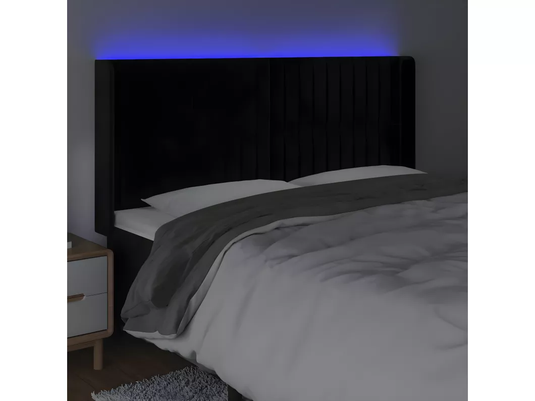 Kauf Unique LED Kopfteil Schwarz 183x16x118/128 cm Samt Weihnachtsangebot