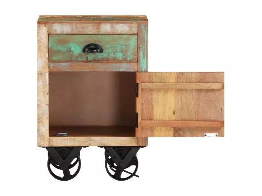 Kauf Unique Nachttisch mit Rädern 40x30x57 cm Altholz Massiv Lagerräumung