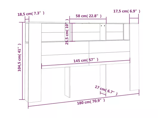 Kauf Unique Kopfteil mit Ablagen Hochglanz-Weiß 180x18,5x104,5 cm Osterangebot