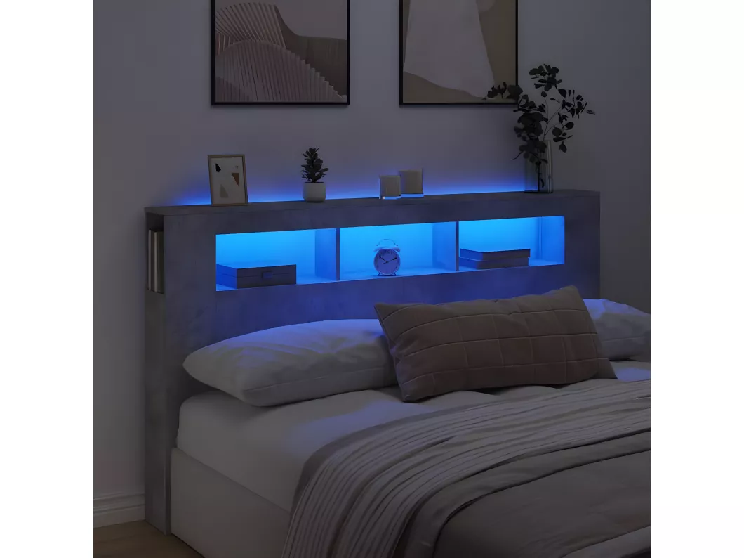 Kauf Unique LED-Kopfteil Betongrau 180x18,5x103,5 cm Holzwerkstoff