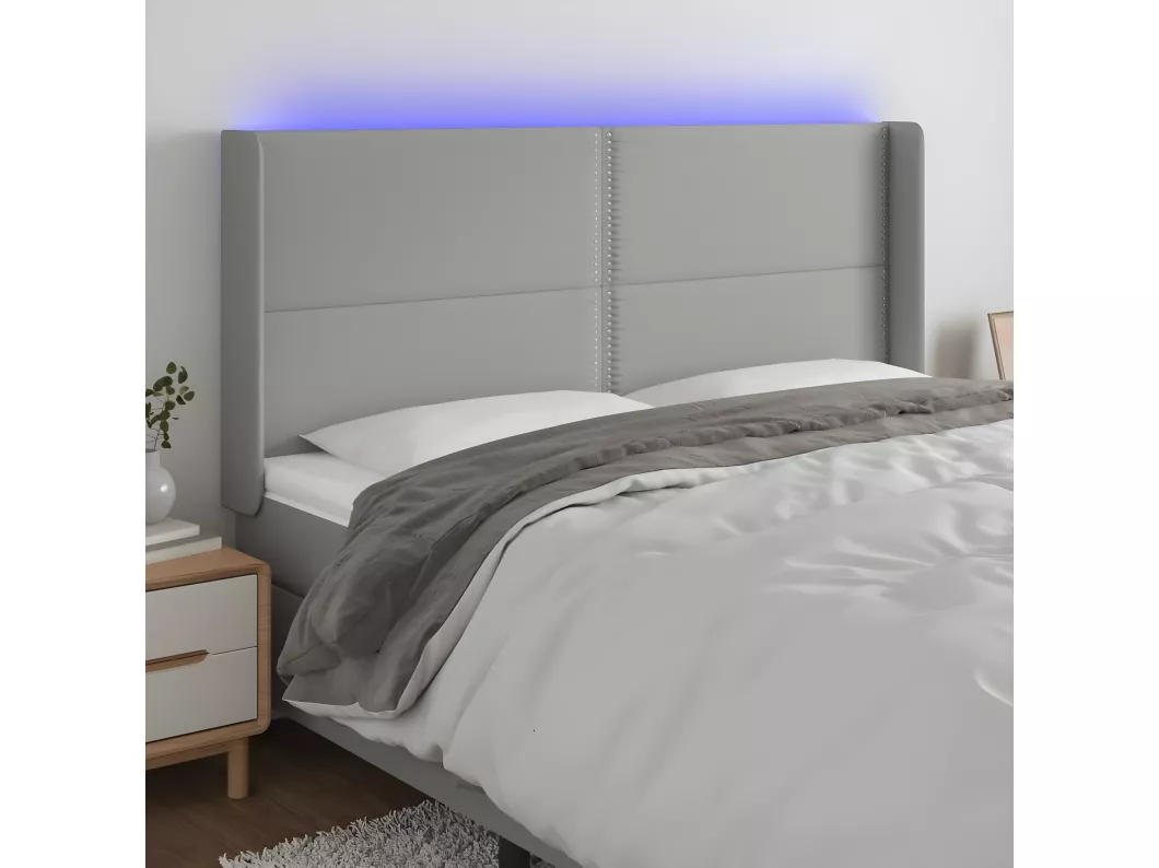 Kauf Unique LED Kopfteil Hellgrau 183x16x118/128 cm Stoff Auslauf