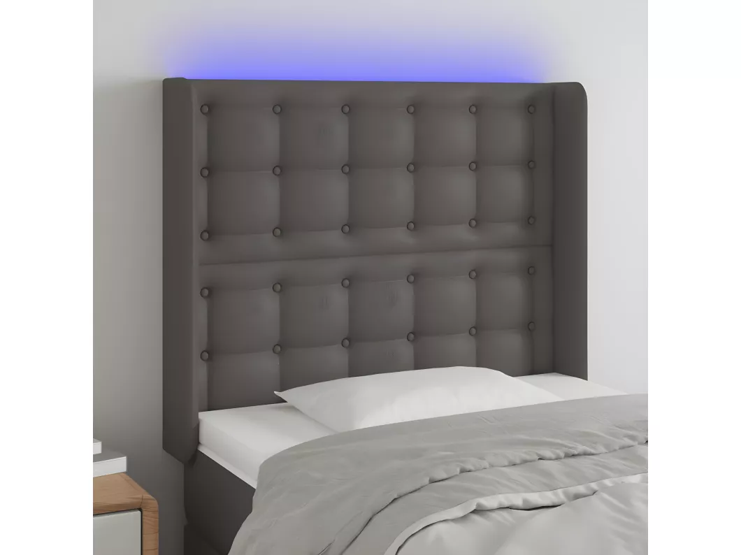 Kauf Unique LED Kopfteil Grau 93x16x118/128 cm Kunstleder