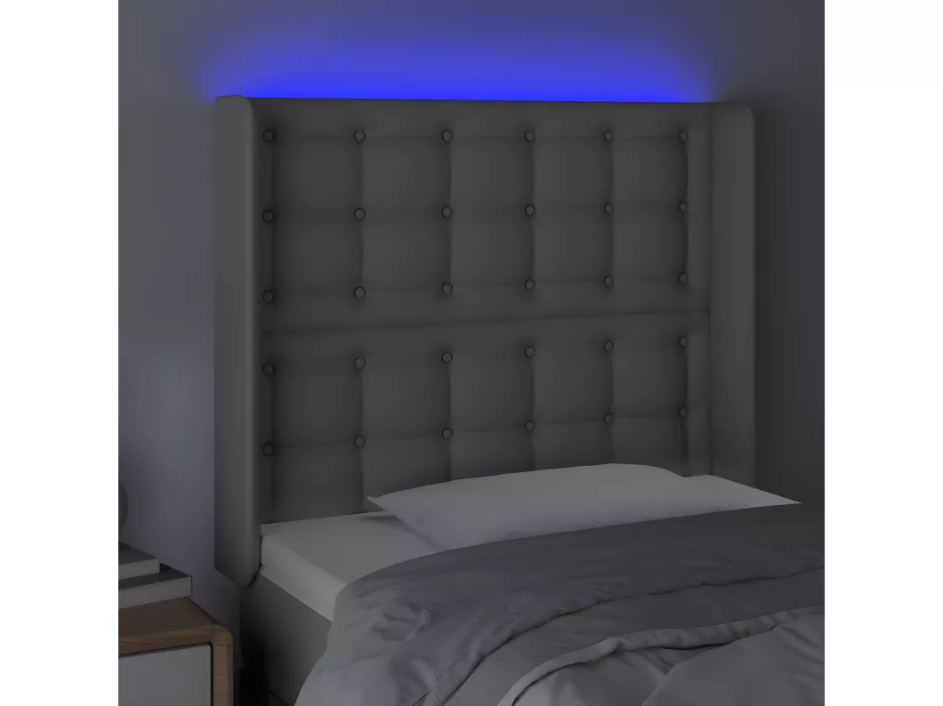 Kauf Unique LED Kopfteil Grau 93x16x118/128 cm Kunstleder Versandkostenfrei