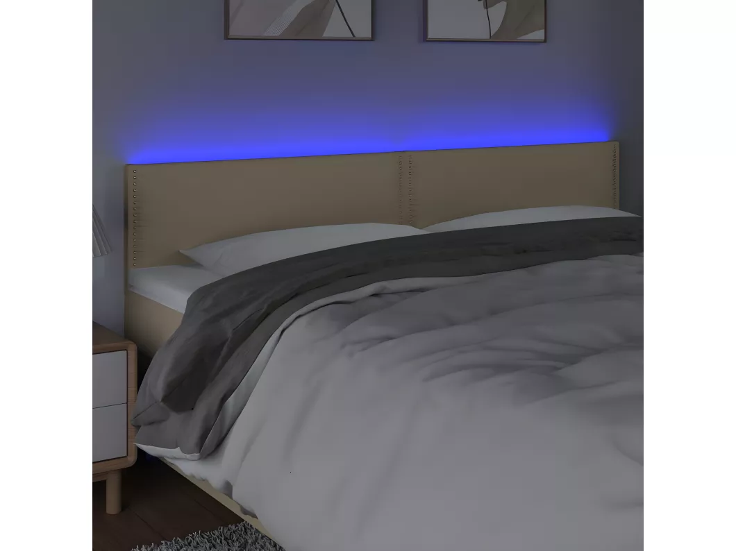 Kauf Unique LED Kopfteil Creme 200x5x78/88 cm Stoff Kauf eins, bekomm eins gratis