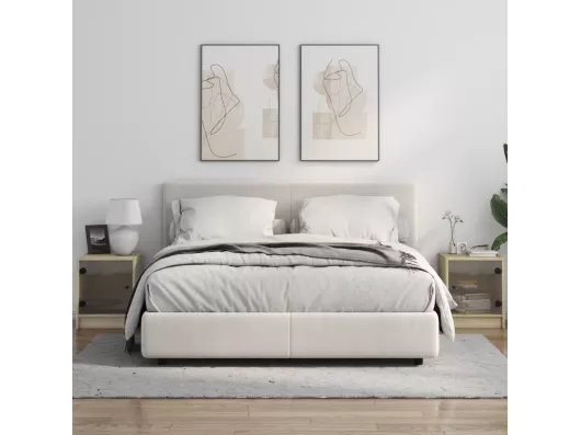Kauf Unique Nachttische mit Glastüren 2 Stk. Sonoma-Eiche 35x37x42 cm Preisnachlass