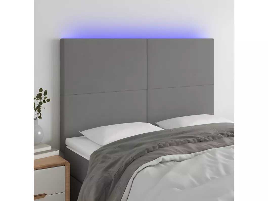 Kauf Unique LED Kopfteil Dunkelgrau 144x5x118/128 cm Stoff Exklusive Angebote