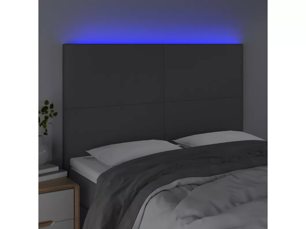 Kauf Unique LED Kopfteil Dunkelgrau 144x5x118/128 cm Stoff Exklusive Angebote