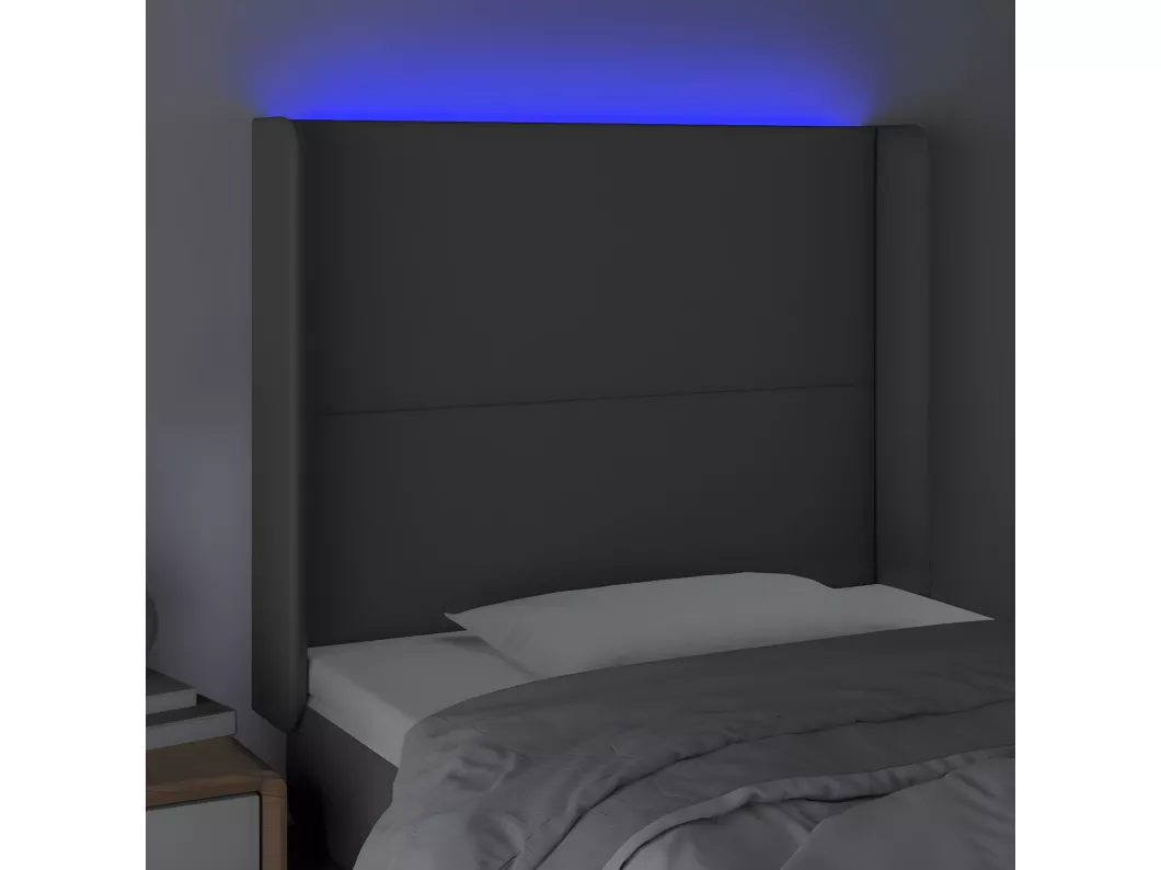 Kauf Unique LED Kopfteil Grau 93x16x118/128 cm Kunstleder Sonderangebote