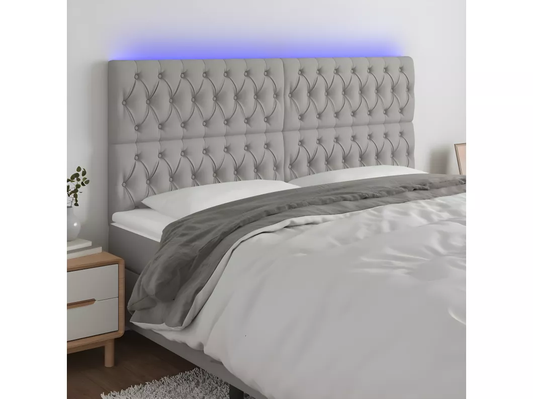 Kauf Unique LED Kopfteil Hellgrau 180x7x118/128 cm Stoff Letzte 2 Tage