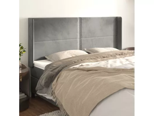 Kauf Unique Kopfteil mit Ohren Hellgrau 203x16x118/128 cm Samt