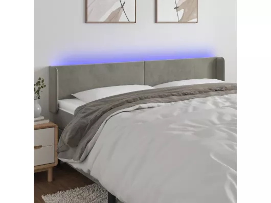 Kauf Unique LED Kopfteil Hellgrau 183x16x78/88 cm Samt