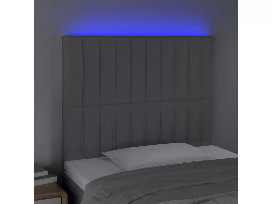 Kauf Unique LED Kopfteil Hellgrau 100x5x118/128 cm Stoff Online Outlet