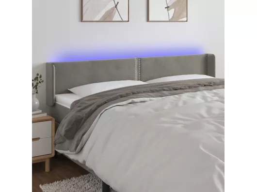 Kauf Unique LED Kopfteil Hellgrau 183x16x78/88 cm Samt