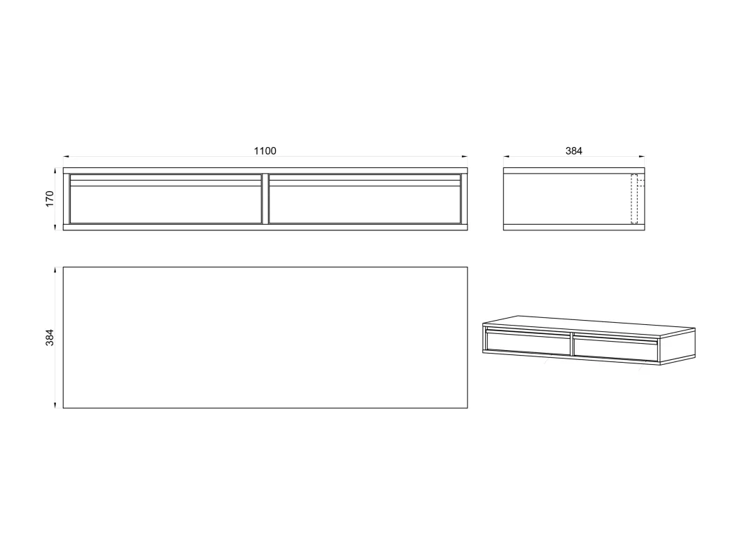Kauf Unique Schminktisch hängend mit 2 Schubladen, Graubeige, 110 cm - EVO Räumungsverkauf