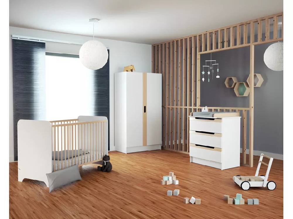Kauf Unique Babybett CARROUSEL Holz Weiß und Buche Lackiert 60 x 120 Neueste Stile