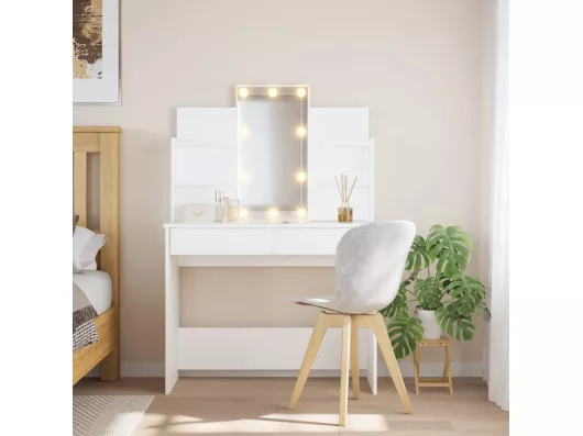 Kauf Unique Schminktisch mit LED-Leuchten Weiß 96x40x142 cm