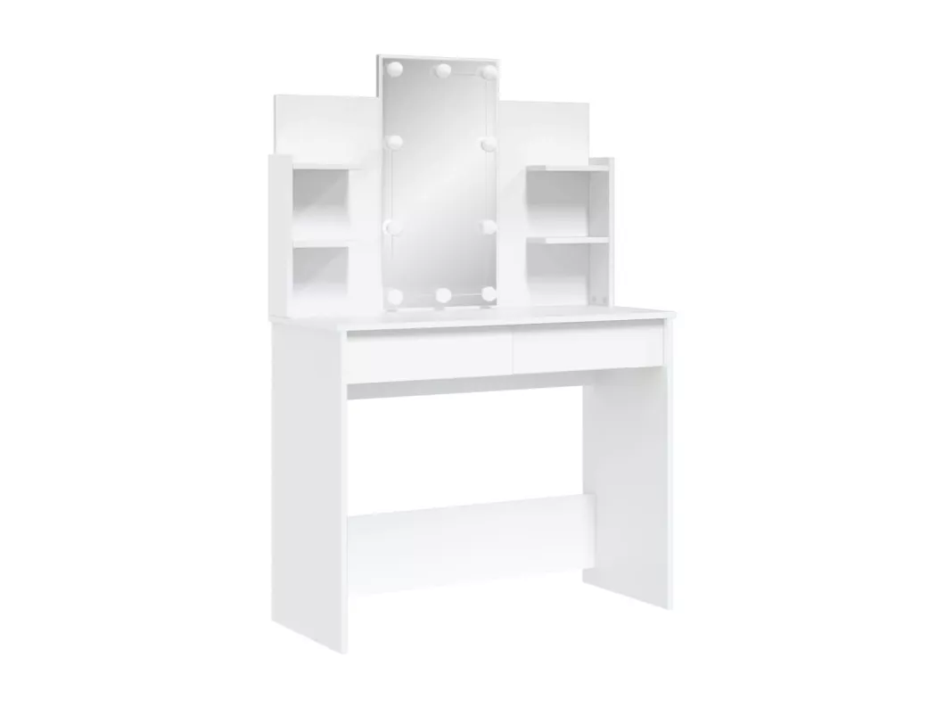 Kauf Unique Schminktisch mit LED-Leuchten Weiß 96x40x142 cm Letzter Tag