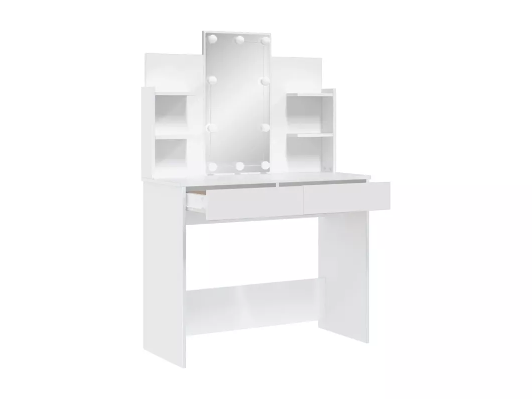 Kauf Unique Schminktisch mit LED-Leuchten Weiß 96x40x142 cm Letzter Tag