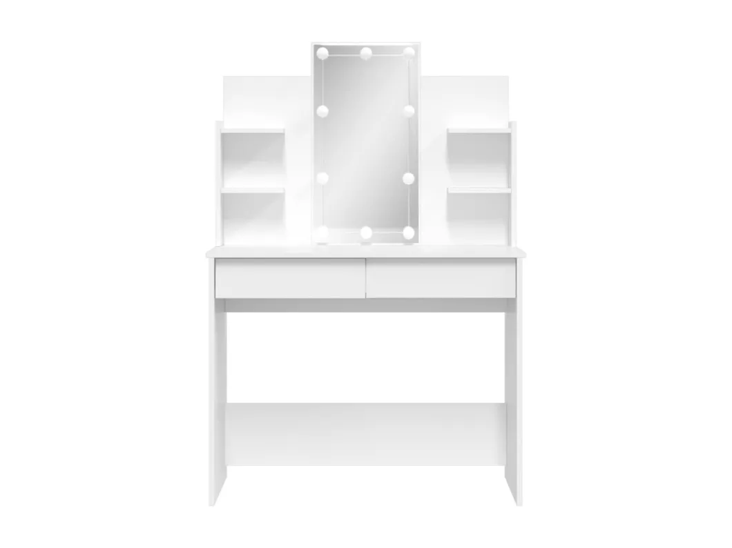 Kauf Unique Schminktisch mit LED-Leuchten Weiß 96x40x142 cm Letzter Tag