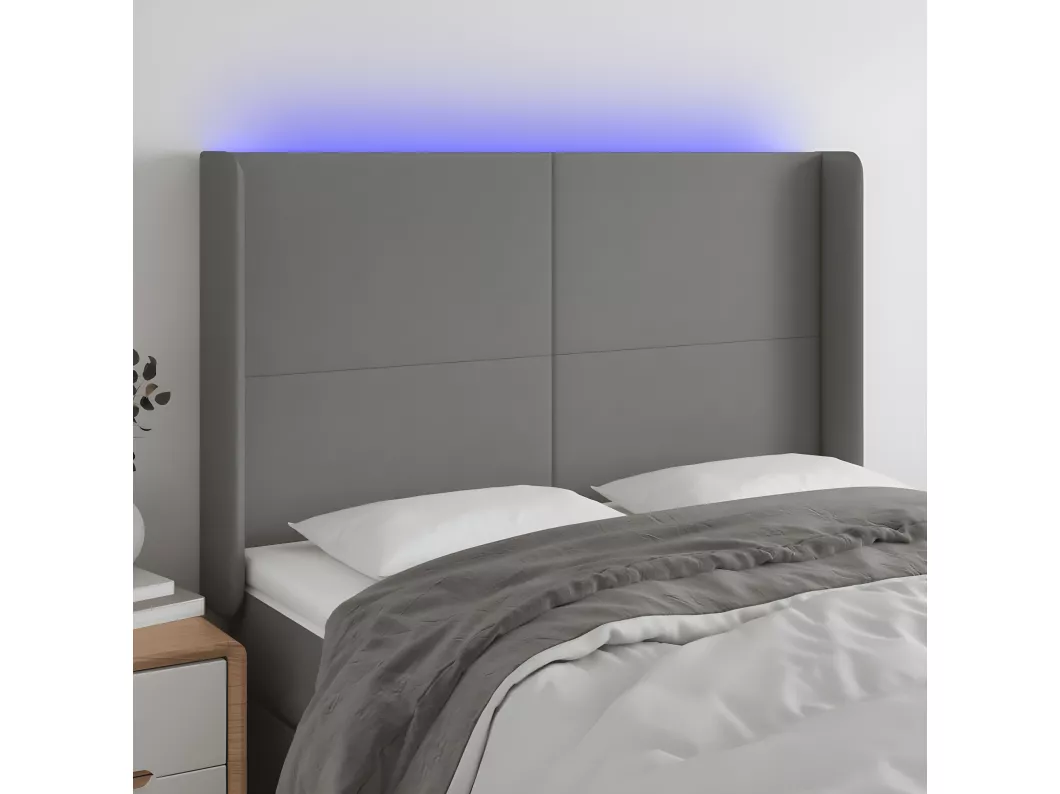 Kauf Unique LED Kopfteil Dunkelgrau 147x16x118/128 cm Stoff Vatertagsangebot