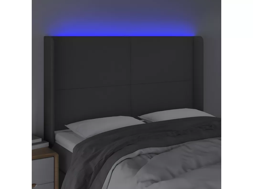 Kauf Unique LED Kopfteil Dunkelgrau 147x16x118/128 cm Stoff Vatertagsangebot
