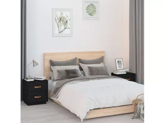 Kauf Unique Nachttische 2 Stk. Schwarz 40x34x45 cm Massivholz Kiefer