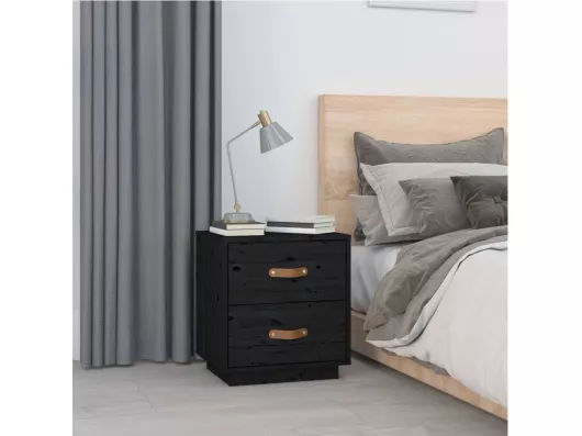 Kauf Unique Nachttische 2 Stk. Schwarz 40x34x45 cm Massivholz Kiefer Exklusive Angebote