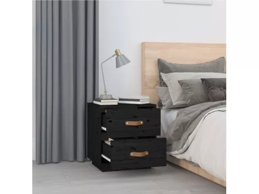 Kauf Unique Nachttische 2 Stk. Schwarz 40x34x45 cm Massivholz Kiefer Exklusive Angebote
