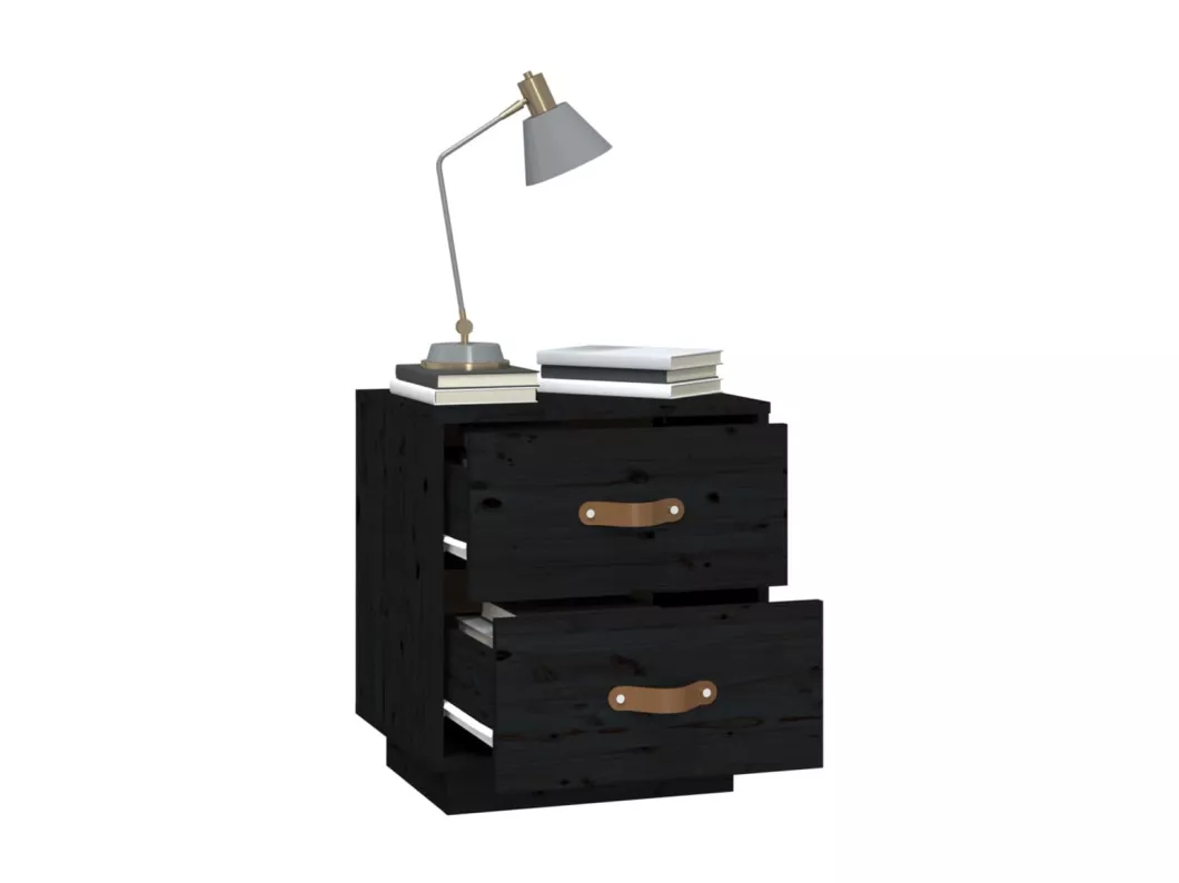 Kauf Unique Nachttische 2 Stk. Schwarz 40x34x45 cm Massivholz Kiefer Exklusive Angebote