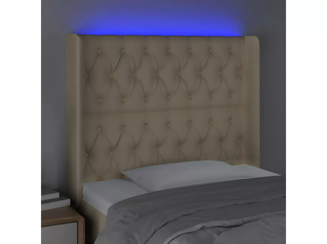 Kauf Unique LED Kopfteil Creme 93x16x118/128 cm Stoff Tiefpreis